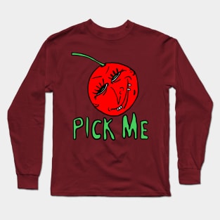 “Pick Me” Cartoon Anthropomorphic Cherry by Kenneth Joyner Long Sleeve T-Shirt